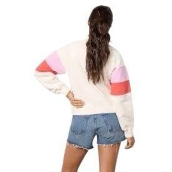 Evereve Ava Colorblock Cream Pink Red Sweatshirt Size Small - Picture 2 of 7